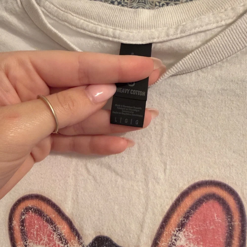 Gildan White Tee with Pink & Black Corgi Ear Graphic - Picture 2 of 2